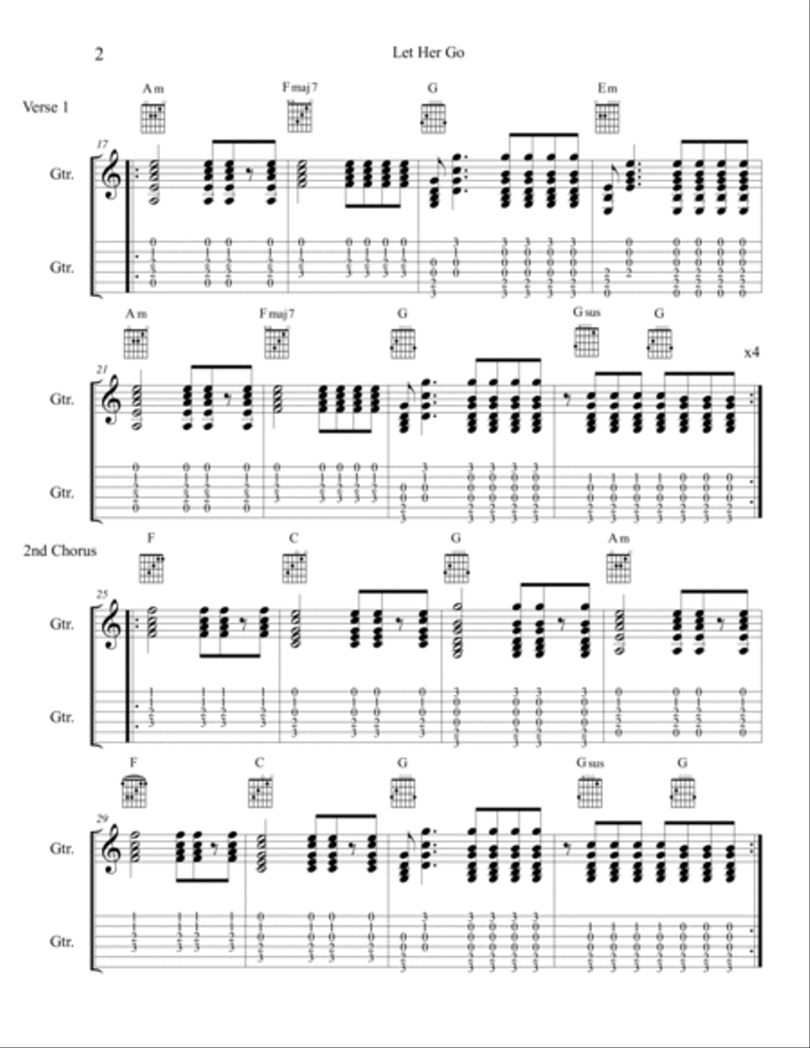 Let Her Go Guitar Tablature scores gallery preview page 2