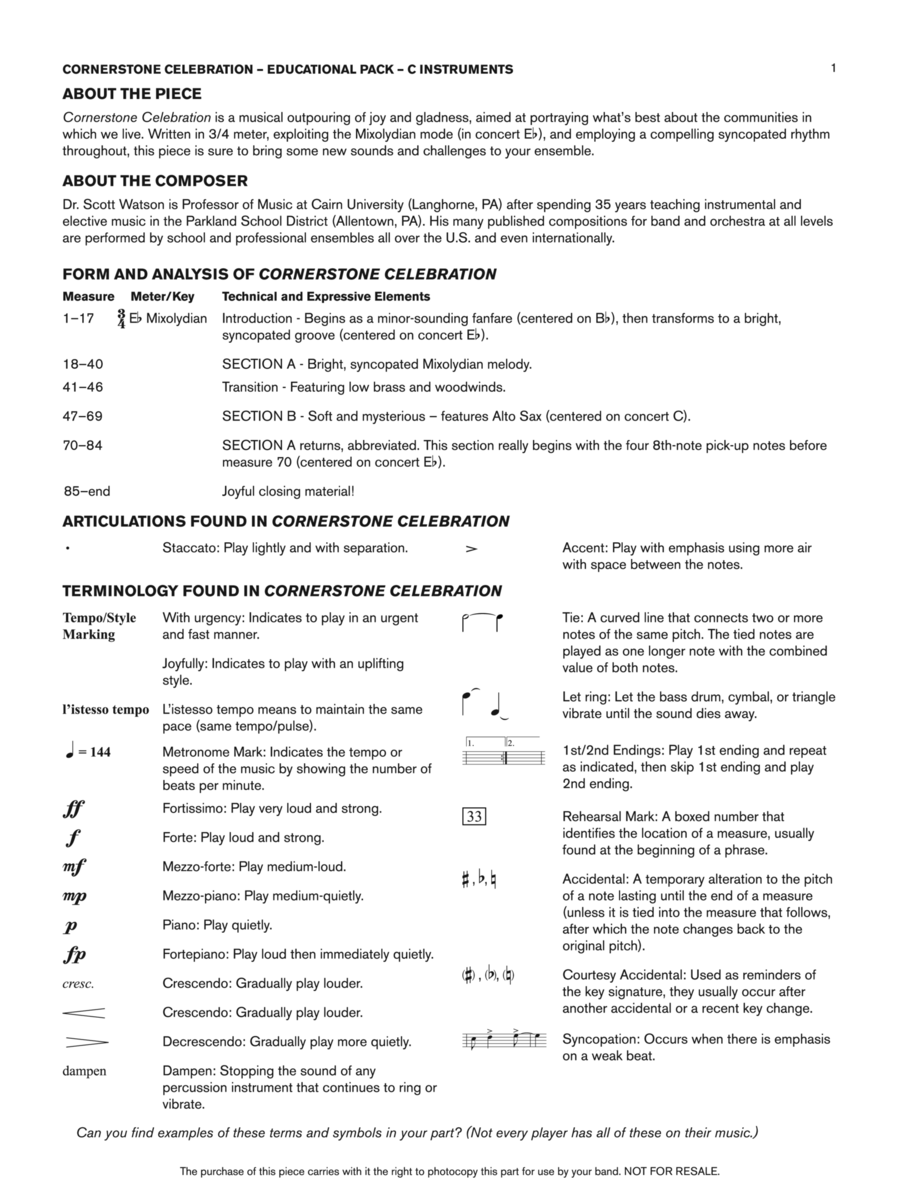 Cornerstone Celebration: C Educational Pack Concert Band scores gallery preview page 1