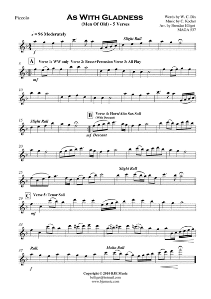 As With Gladness (Men of Old) - Concert Band with Optional Strings Score and Parts PDF image number null