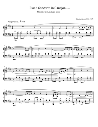 Book cover for Ravel - Piano Concerto in G major - II. Adagio assai M.83 - For Solo Piano Original