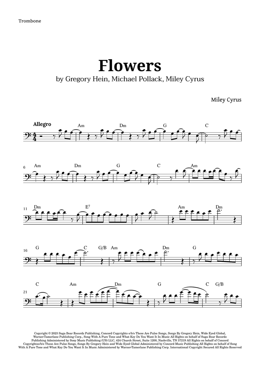 Flowers Trombone Solo scores gallery preview page 1