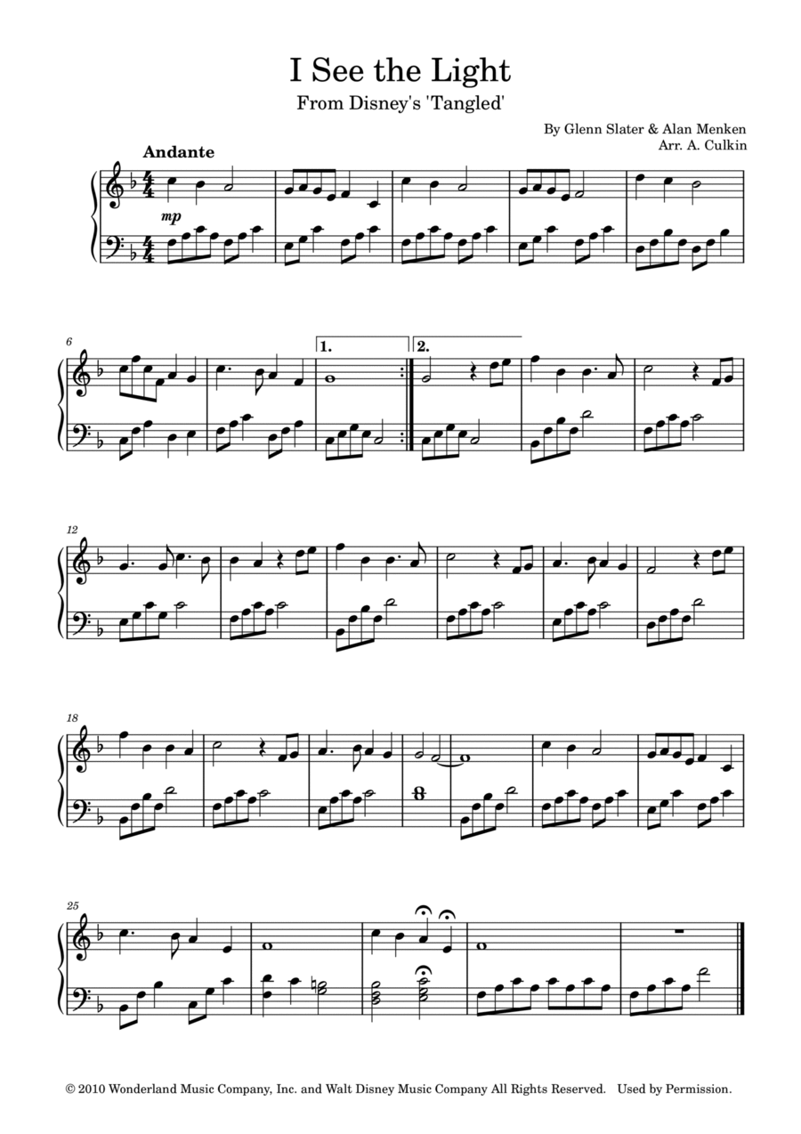 I See The Light Easy Piano scores gallery preview page 1