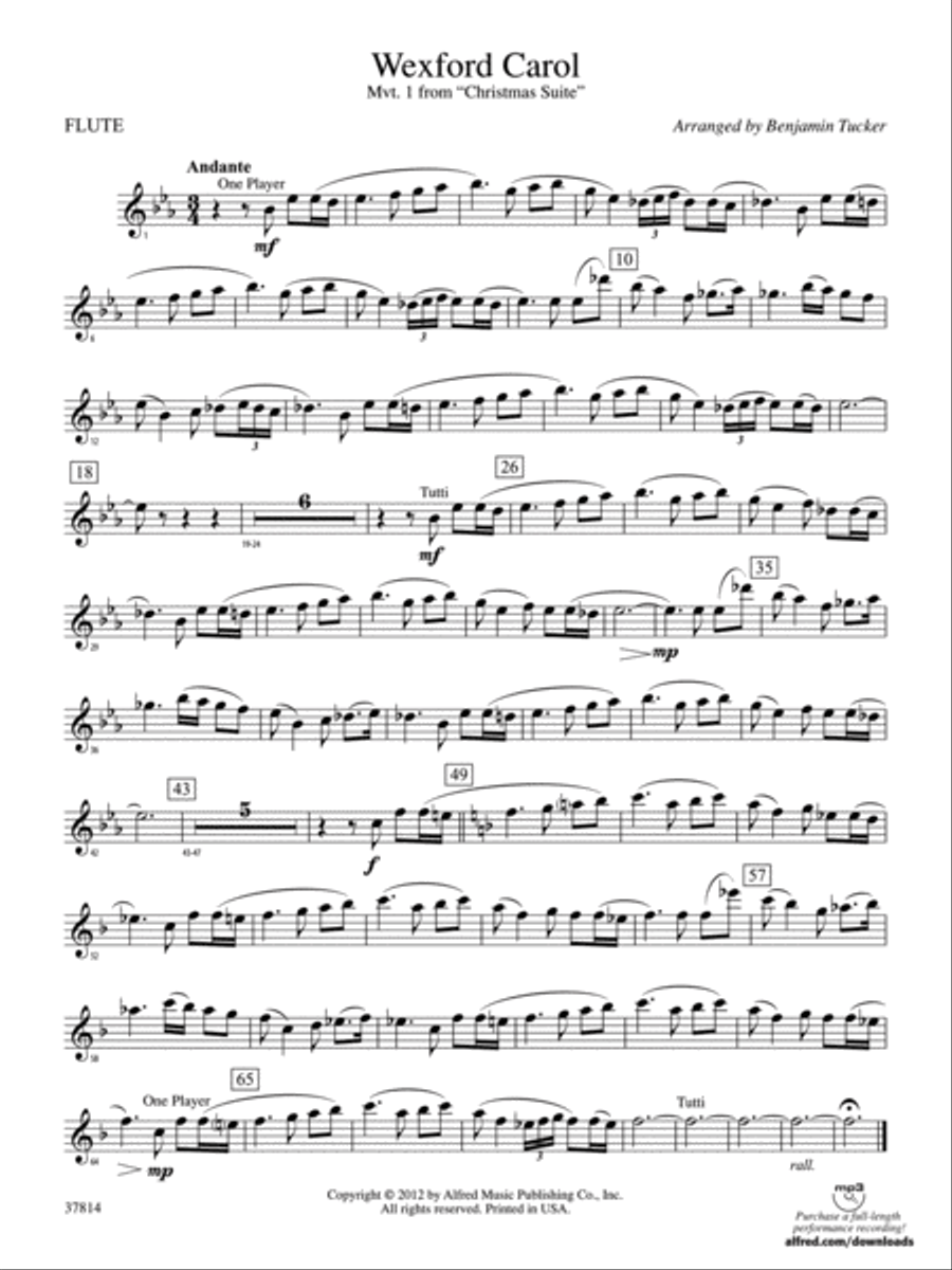 Wexford Carol: Flute Wexford Carol: Flute Concert Band scores gallery preview page 1