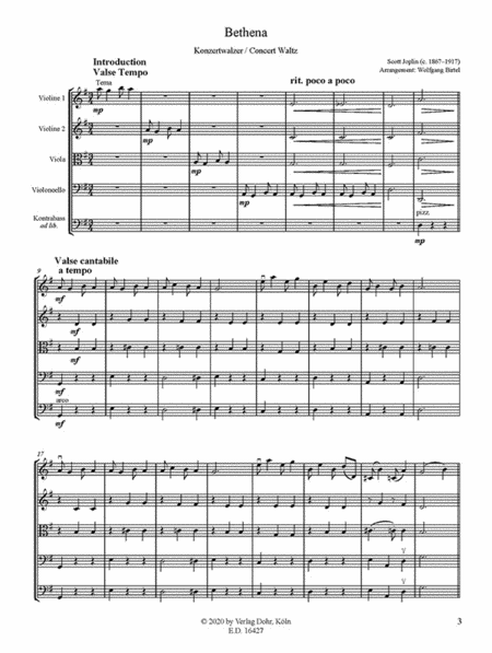 Bethena -Concert Waltz / Konzertwalzer- (für Streichquartett)