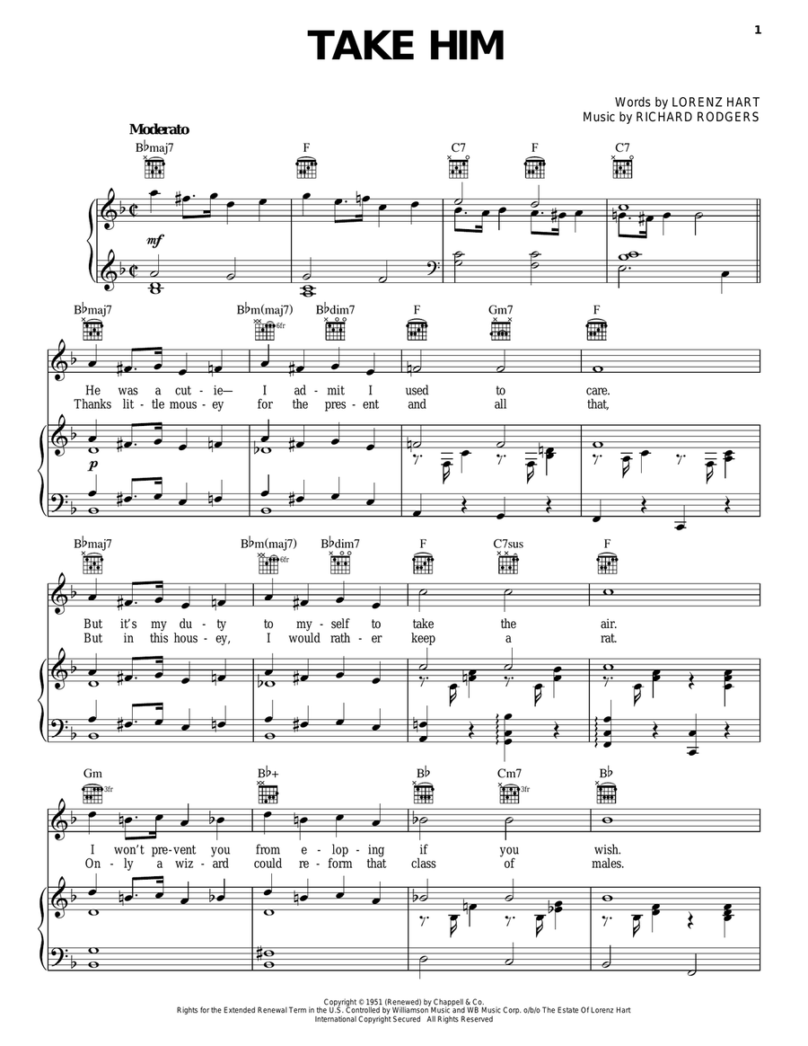 Take Him Piano, Vocal, Guitar scores gallery preview page 1