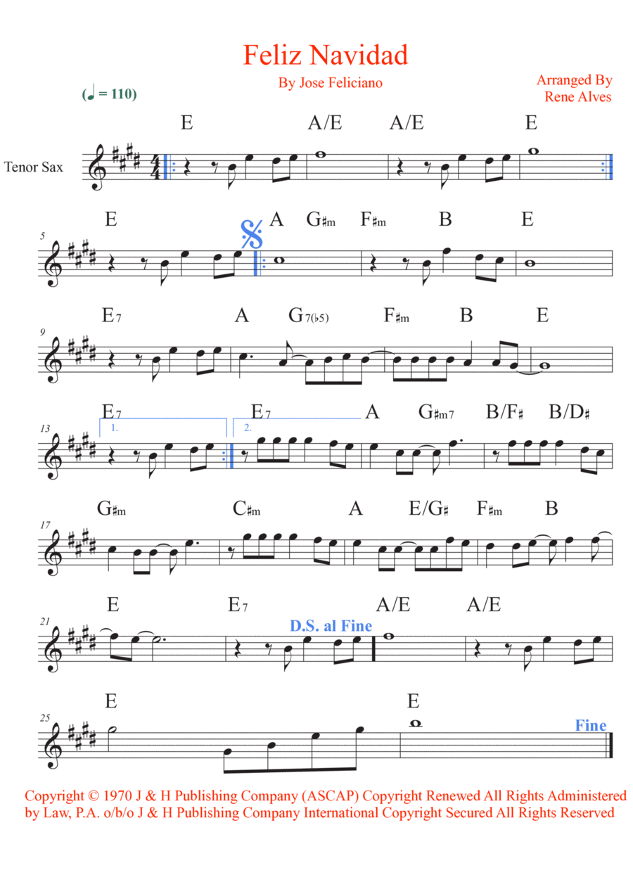 Feliz Navidad Feliz Navidad Tenor Saxophone scores gallery preview page 1