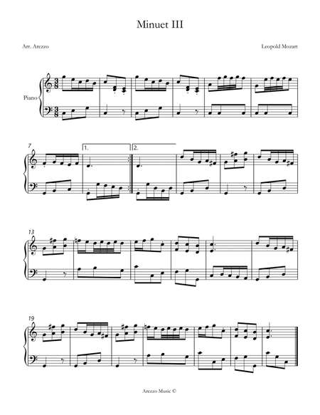 Minuet III - notebook for wolfgang Piano Sheet Music - leopold mozart image number null