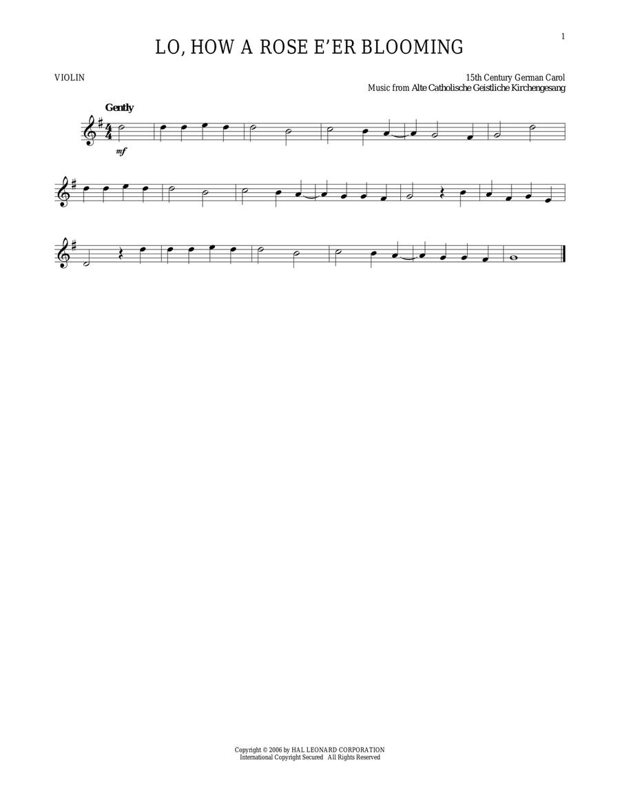 Lo, How A Rose E'er Blooming Violin Solo scores gallery preview page 1