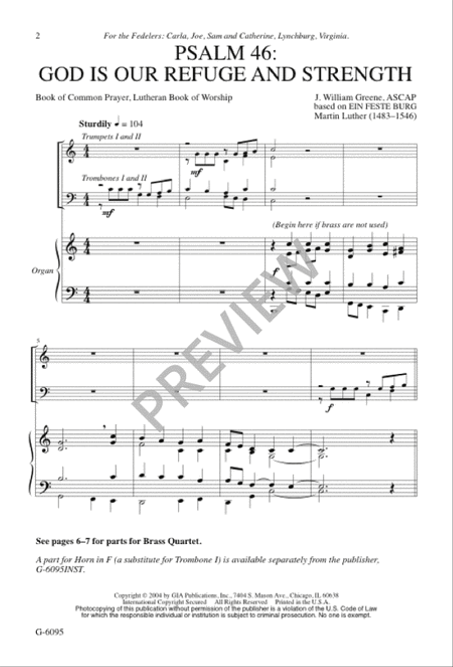 Psalm 46: God Is Our Refuge and Strength 4-Part scores gallery preview page 1
