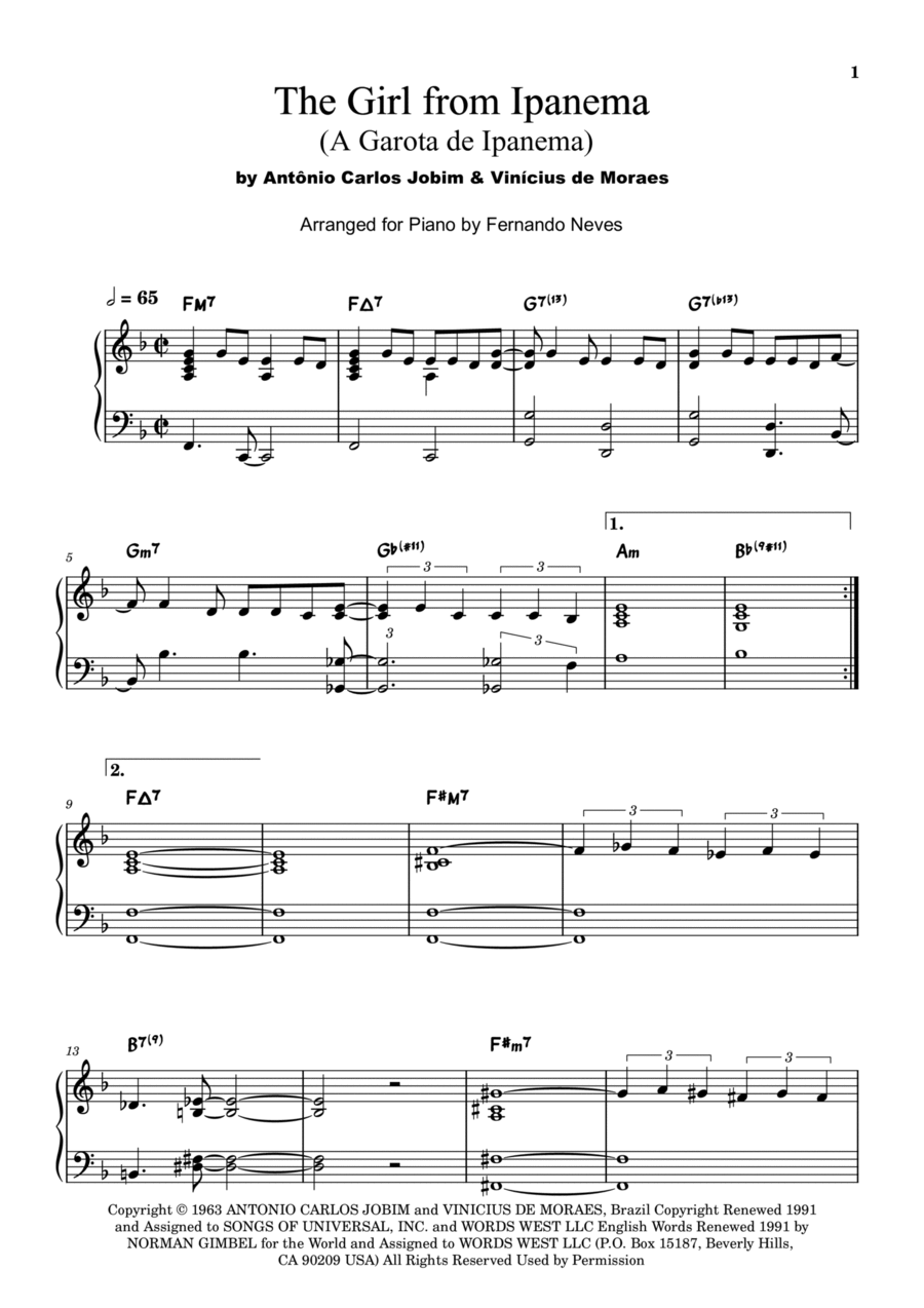 The Girl From Ipanema (garôta De Ipanema) Piano Solo scores gallery preview page 1