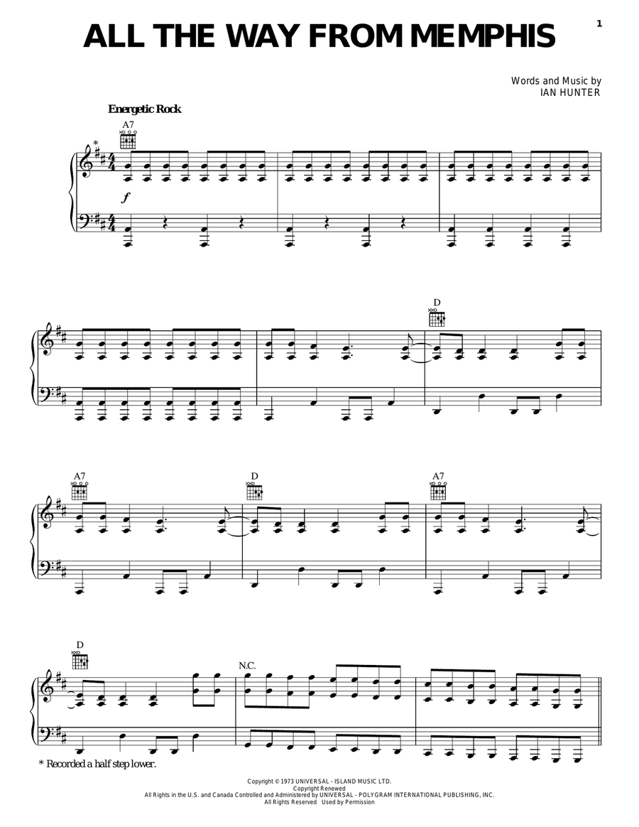 All The Way From Memphis Piano, Vocal, Guitar scores gallery preview page 1