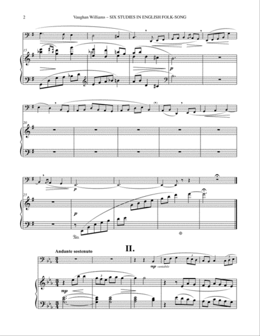 Six Studies in English Folksong arranged for Tuba or Bass Trombone and Piano