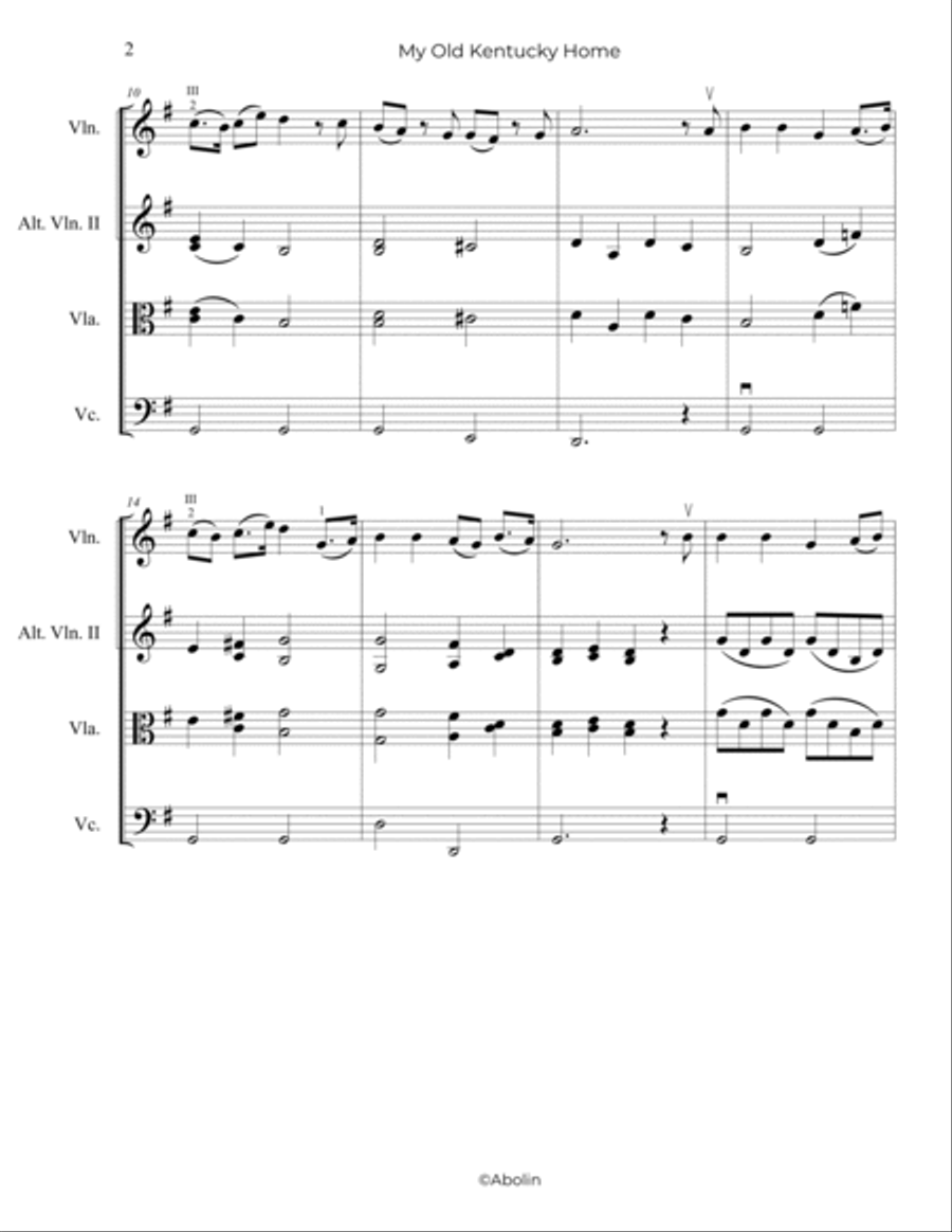 Foster: My Old Kentucky Home - String Trio, or 2 Violins and Cello String Trio scores gallery preview page 3