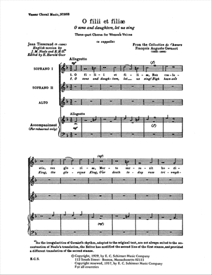 O filii et filiae (O Sons and Daughters) SSA scores gallery preview page 1
