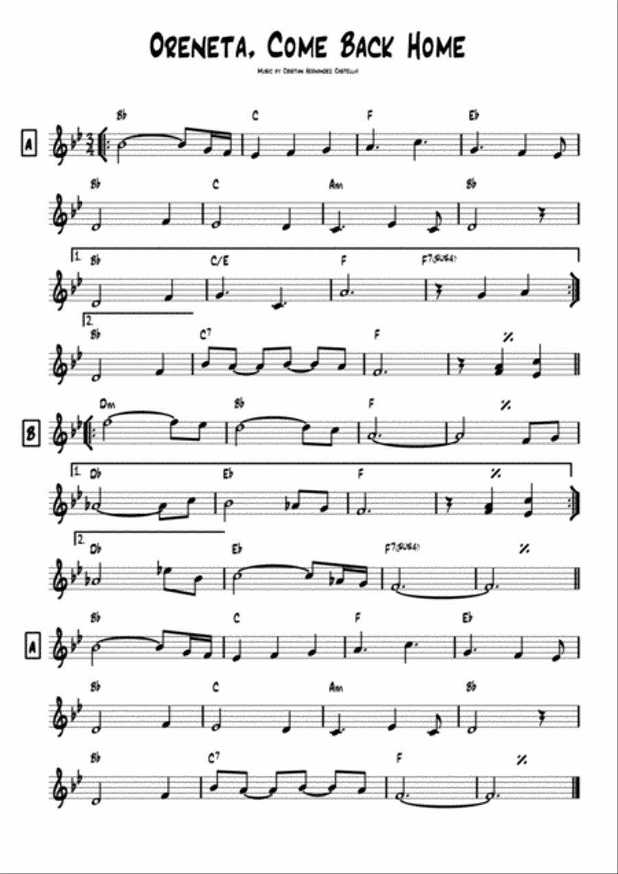 Oreneta, Come Back Home Oreneta, Come Back Home Jazz Ensemble scores gallery preview page 1