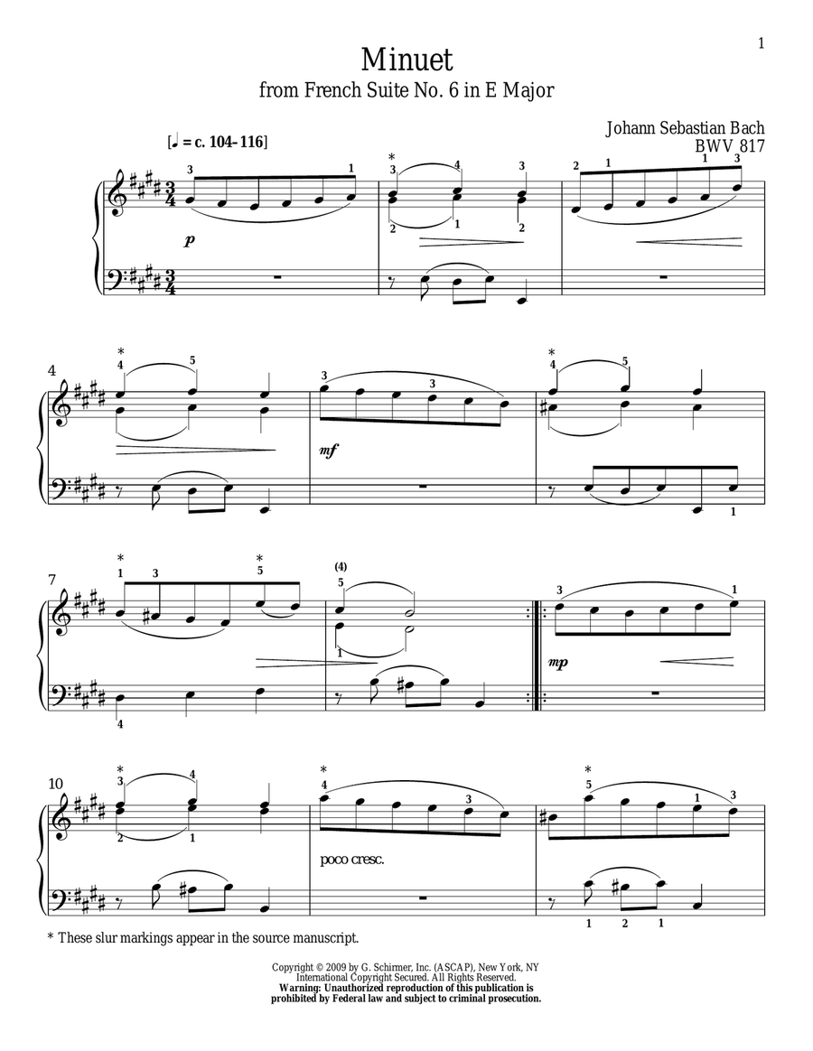 Minuet, BWV 817 Piano Solo scores gallery preview page 1