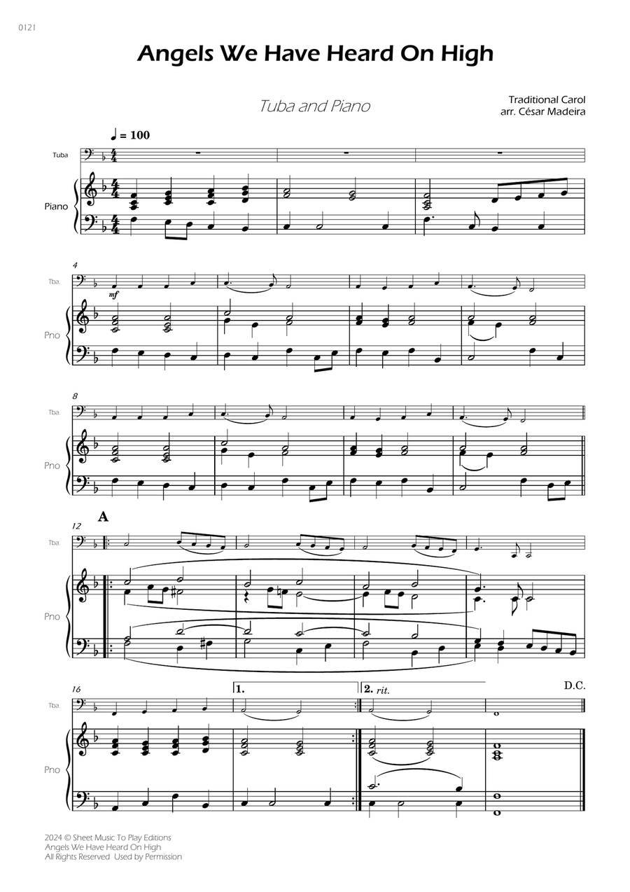 Angels We Have Heard On High - Tuba and Piano Piano Accompaniment scores gallery preview page 1