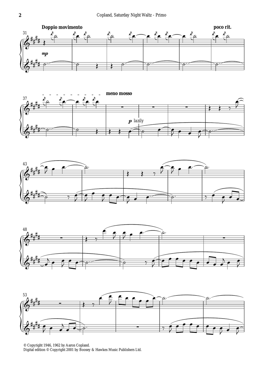 Saturday Night Waltz (from Rodeo) Piano Duet scores gallery preview page 2
