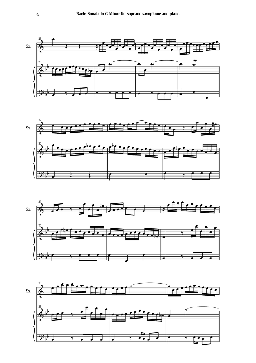 J. S. Bach: Sonata in g minor, bwv 1020, arranged for soprano saxophone and piano or harp Small Ensemble scores gallery preview page 4