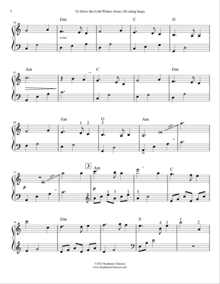 To Drive the Cold Winter Away (In Praise of Christmas) Harp scores gallery preview page 4