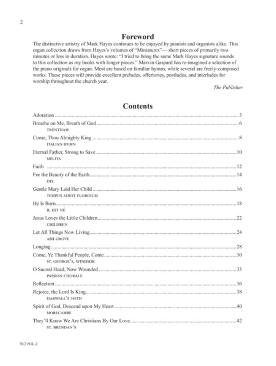 Mark Hayes: Miniatures for Organ Organ Solo scores gallery preview page 2