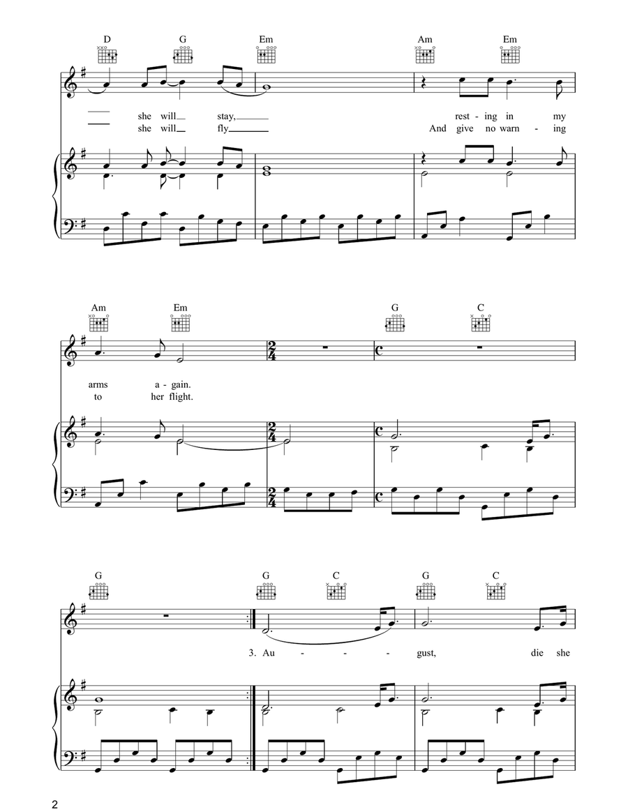 April Come She Will Piano, Vocal, Guitar scores gallery preview page 2