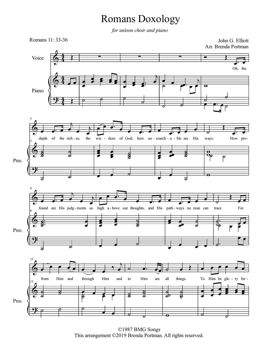 Romans Doxology Unison Choir scores gallery preview page 1