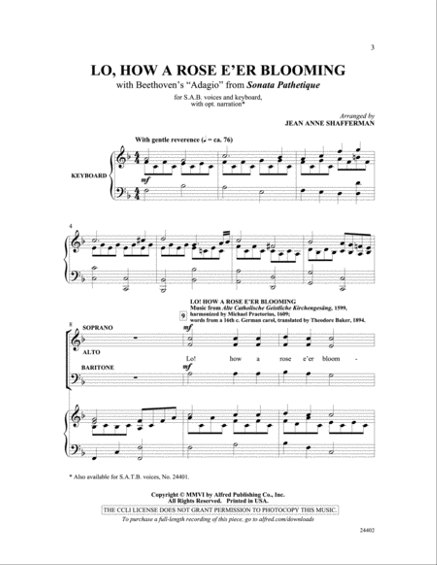 Lo, How a Rose E'er Blooming 3-Part scores gallery preview page 2