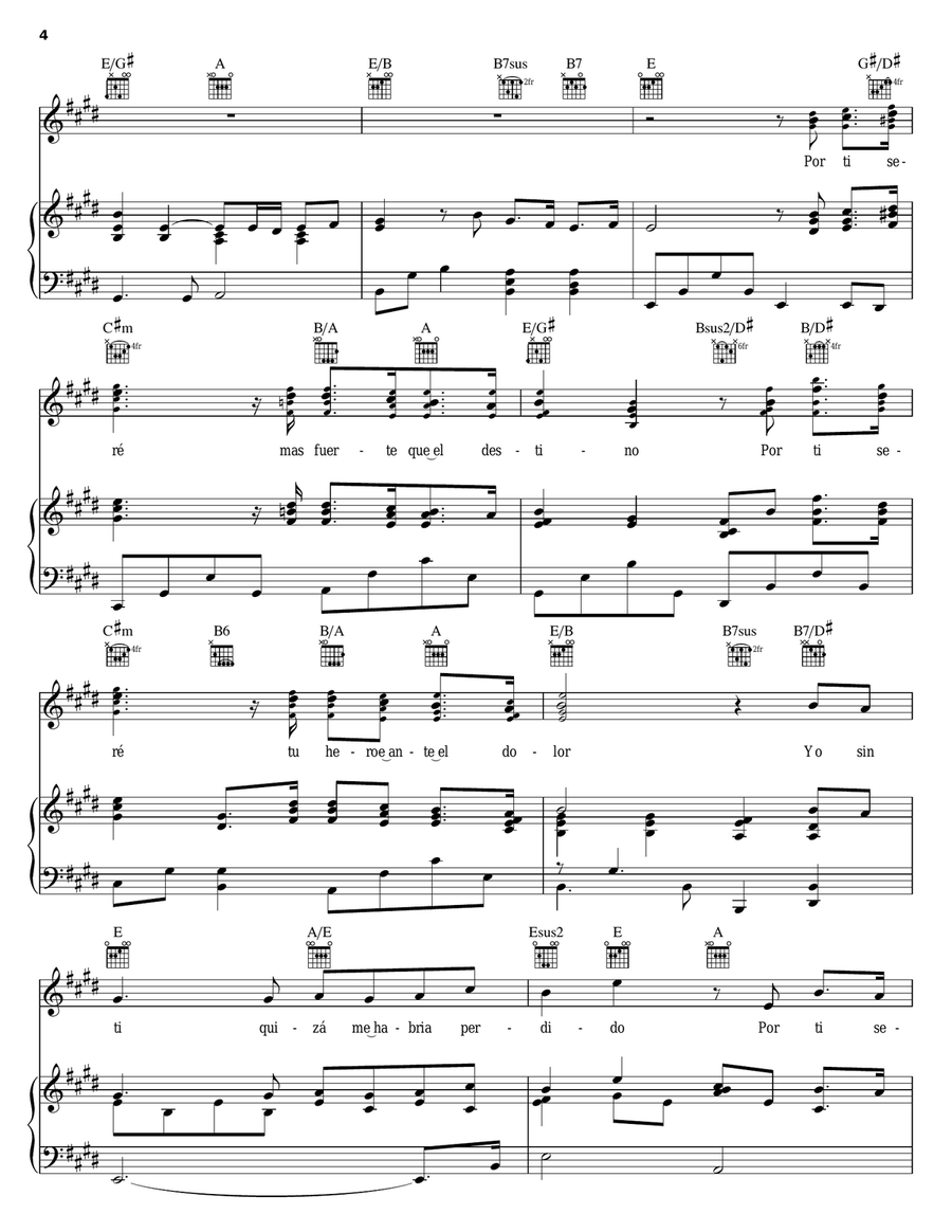 Por Ti Sere (You Raise Me Up) Piano, Vocal, Guitar scores gallery preview page 4
