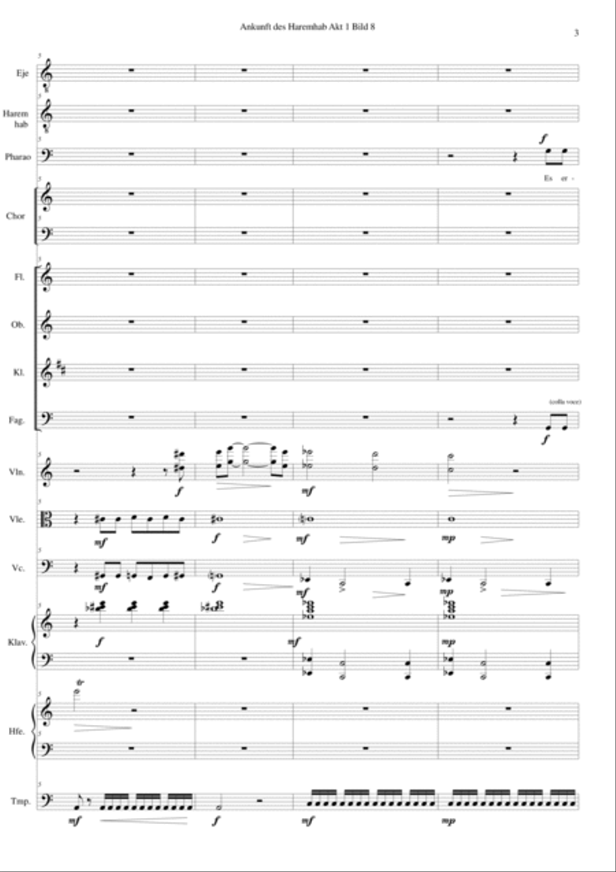 ATON part 11-Ankunft des Haremhab 3 soloists, choir, woodwind, strings, piano, harp, timps Choir scores gallery preview page 3