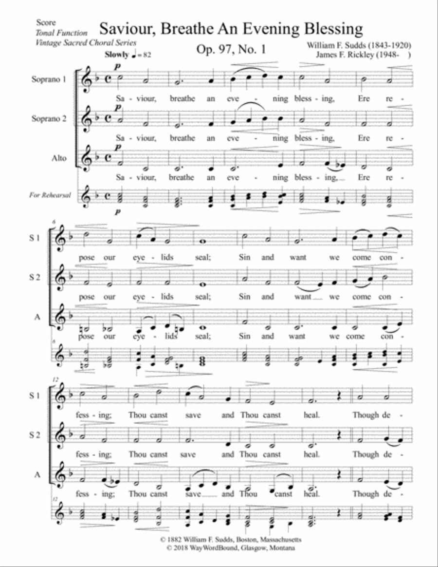 Saviour, Breathe An Evening Blessing SSA scores gallery preview page 1