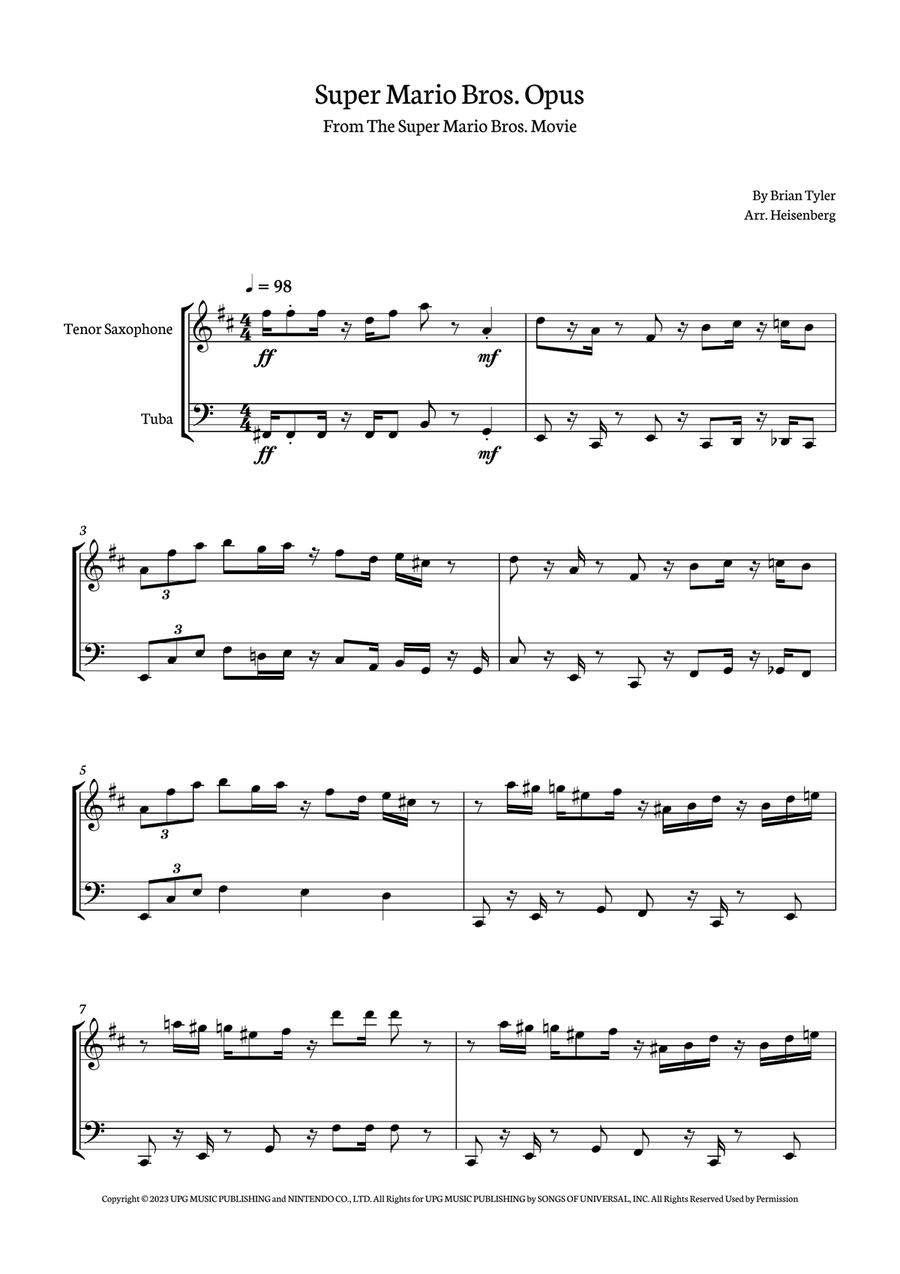 Super Mario Bros. Opus Tenor Saxophone scores gallery preview page 1