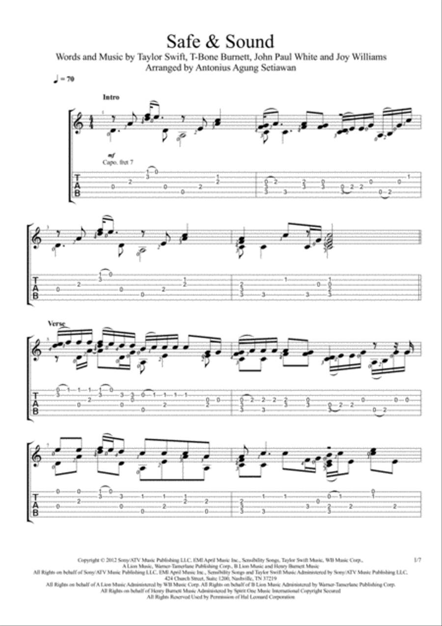 Safe And Sound Electric Guitar scores gallery preview page 1