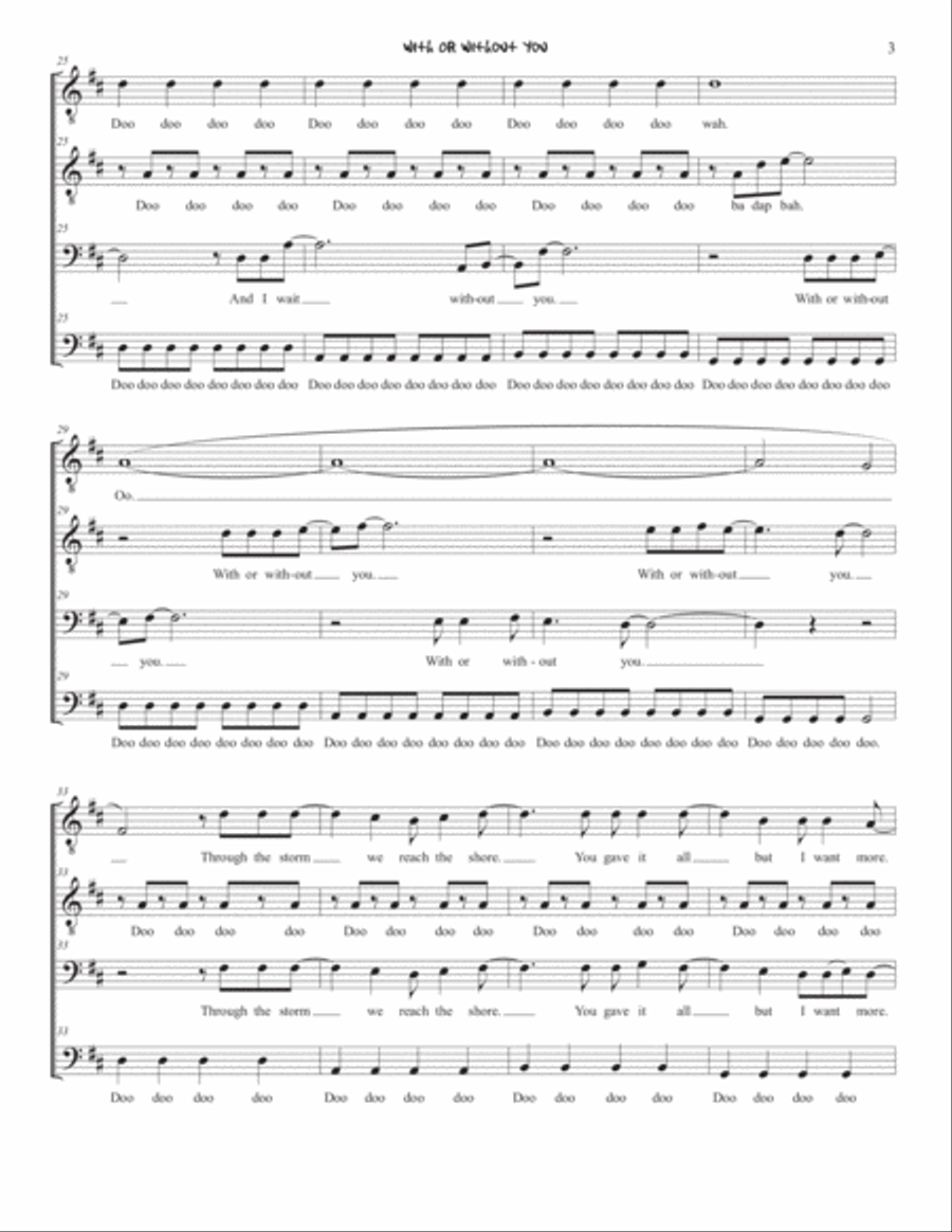 With Or Without You TTBB scores gallery preview page 3