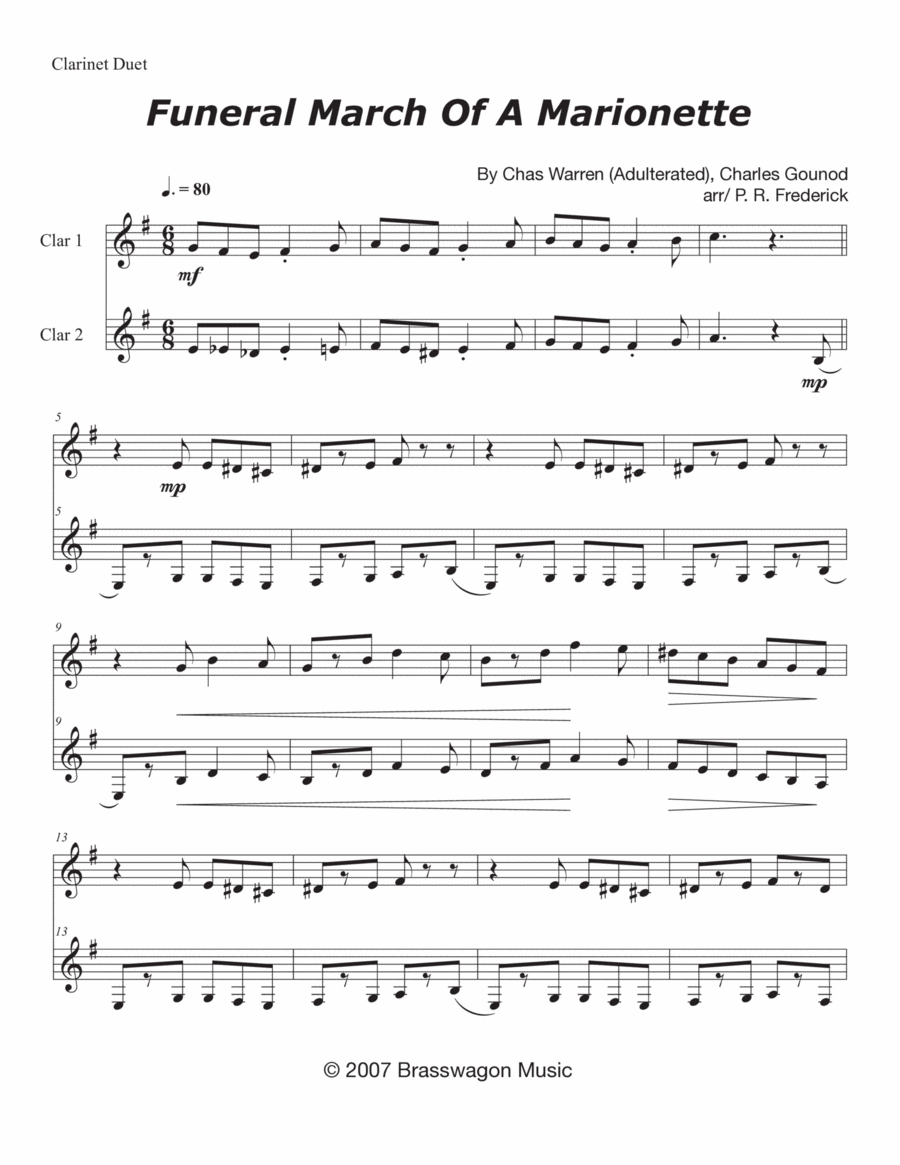Funeral March Of A Marionette Clarinet Duet scores gallery preview page 1