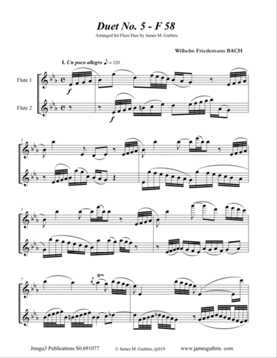 WF Bach: Duet No. 5 for Flute Duo Flute Duet scores gallery preview page 1