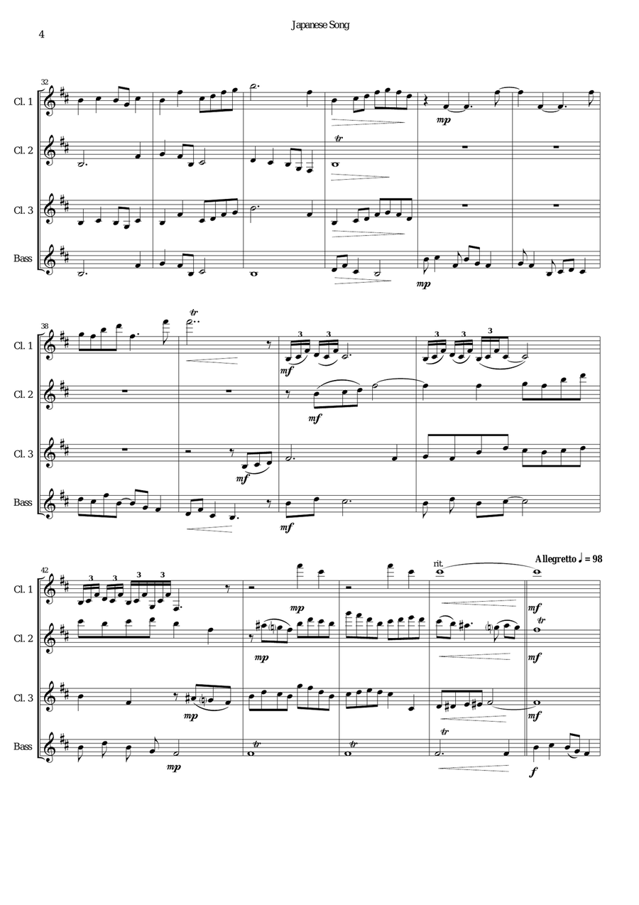 Japanese Song (for unsung heroes) clarinet quartet Clarinet Quartet scores gallery preview page 3