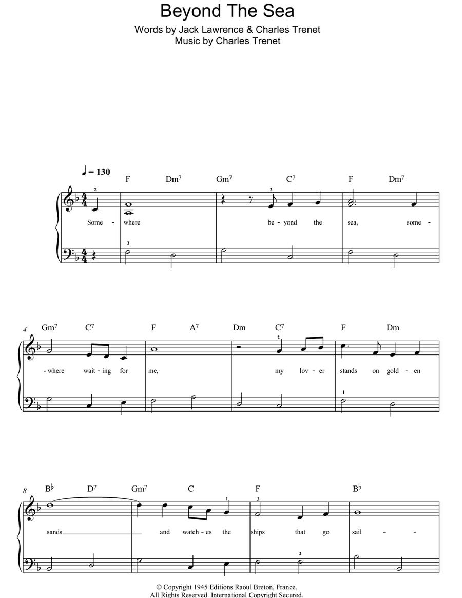 Beyond The Sea Easy Piano scores gallery preview page 1