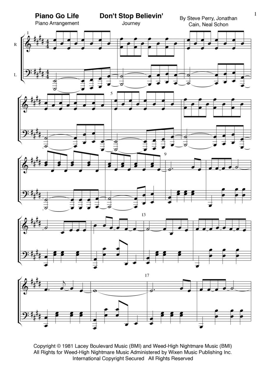 Don't Stop Believin' Piano Solo scores gallery preview page 1