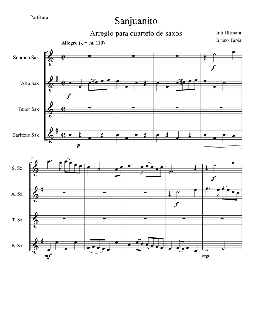 Mi chagrita caprichosa (Sanjuanito) Woodwind Quartet scores gallery preview page 1