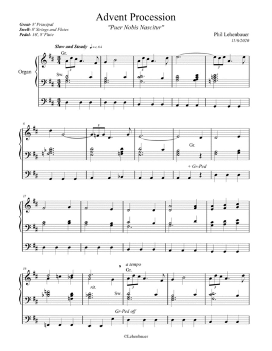 Advent Procession (Puer Nobis Nascitur) organ work by Phil Lehenbauer Organ Solo scores gallery preview page 2