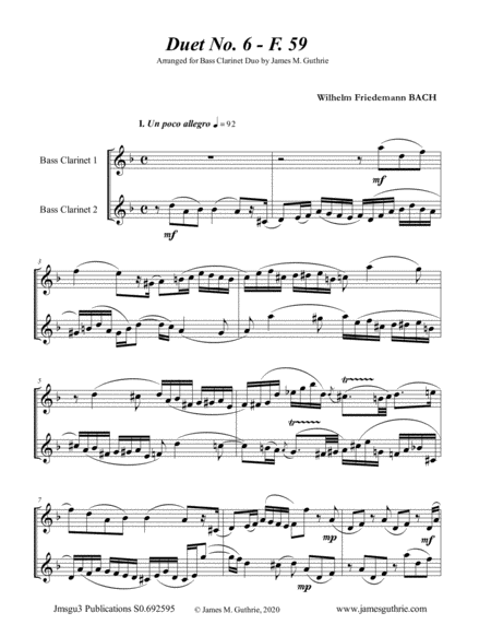 WF Bach: Duet No. 6 for Bass Clarinet Duo image number null