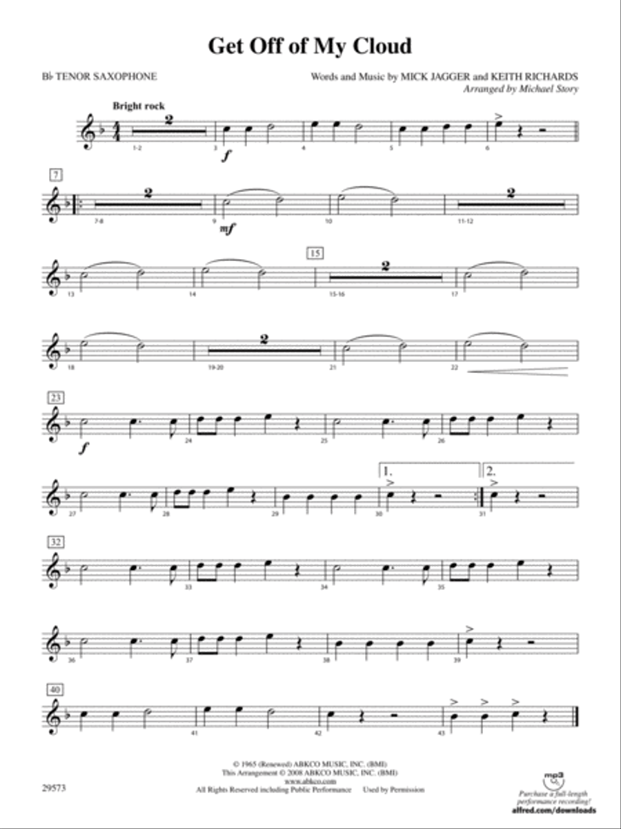 Get Off of My Cloud: B-flat Tenor Saxophone Concert Band scores gallery preview page 1