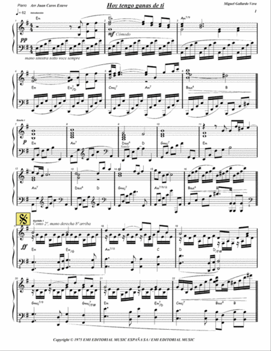 Hoy Tengo Ganas De Ti Piano Solo scores gallery preview page 2