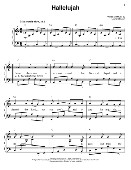 Hallelujah by Leonard Cohen Easy Piano - Digital Sheet Music