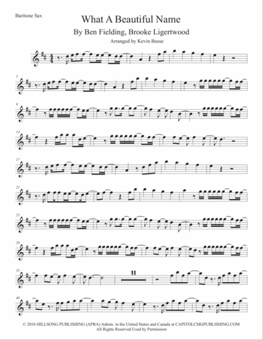 What A Beautiful Name What A Beautiful Name Baritone Saxophone scores gallery preview page 1