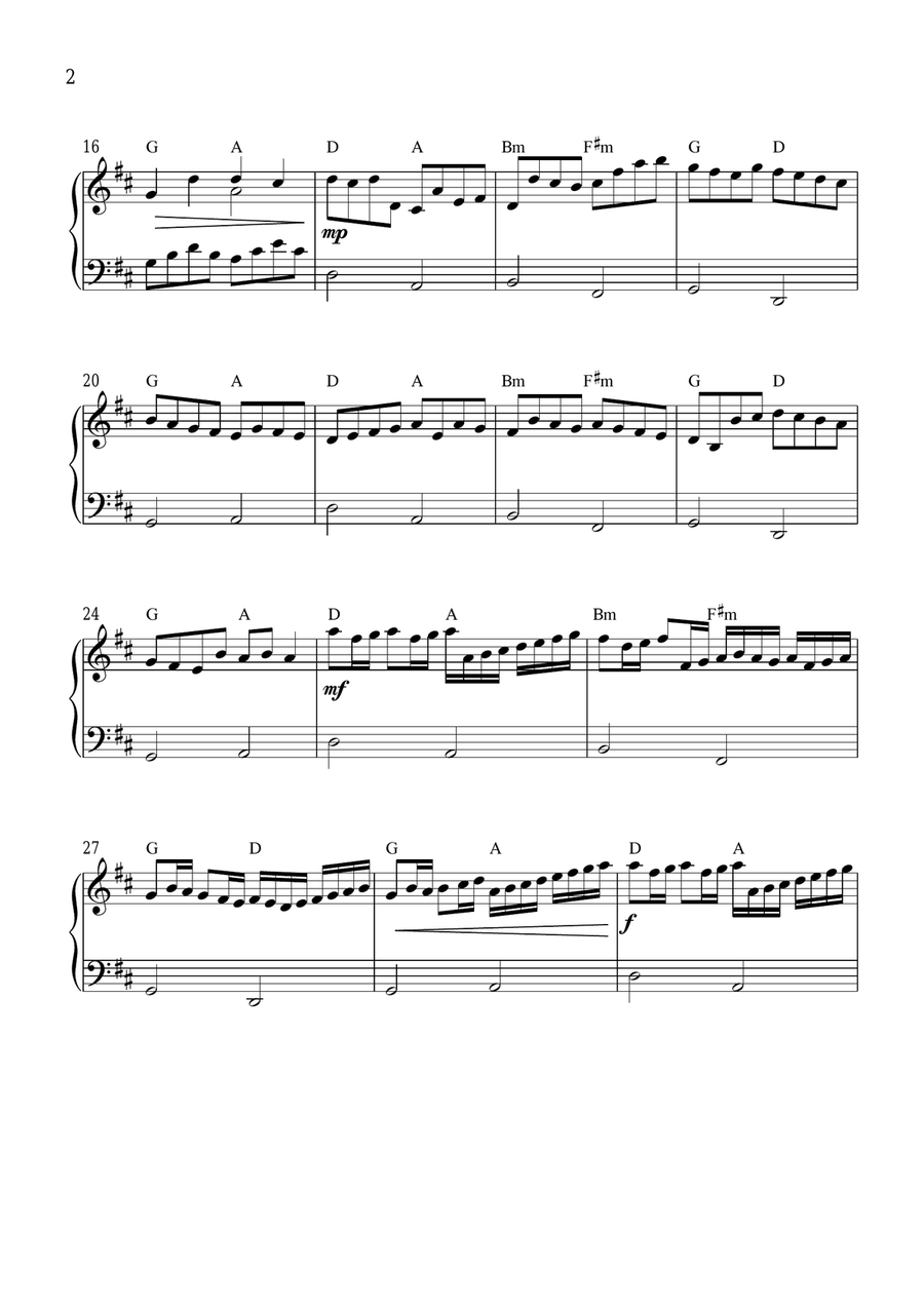 Canon in D (easy piano solo with chords) Piano Method scores gallery preview page 2