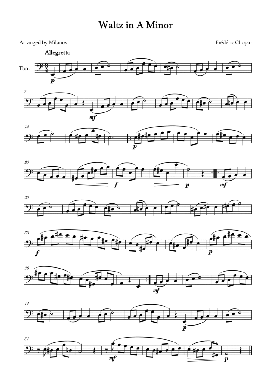 Waltz in A Minor | B. 150, Op. Posth. | Chopin | Trombone Trombone Solo scores gallery preview page 1