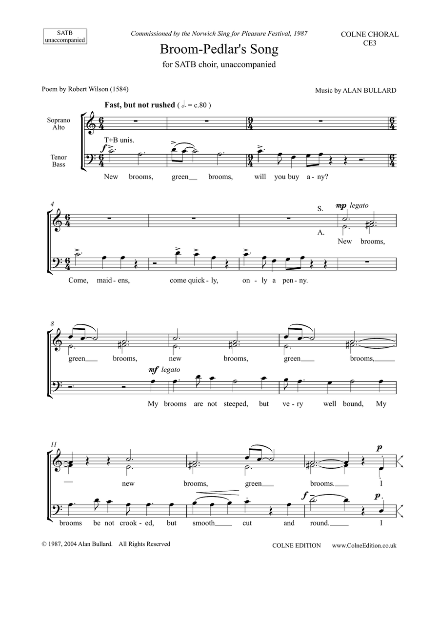 Broom-Pedlar's Song, for SATB choir unaccompanied 4-Part scores gallery preview page 1