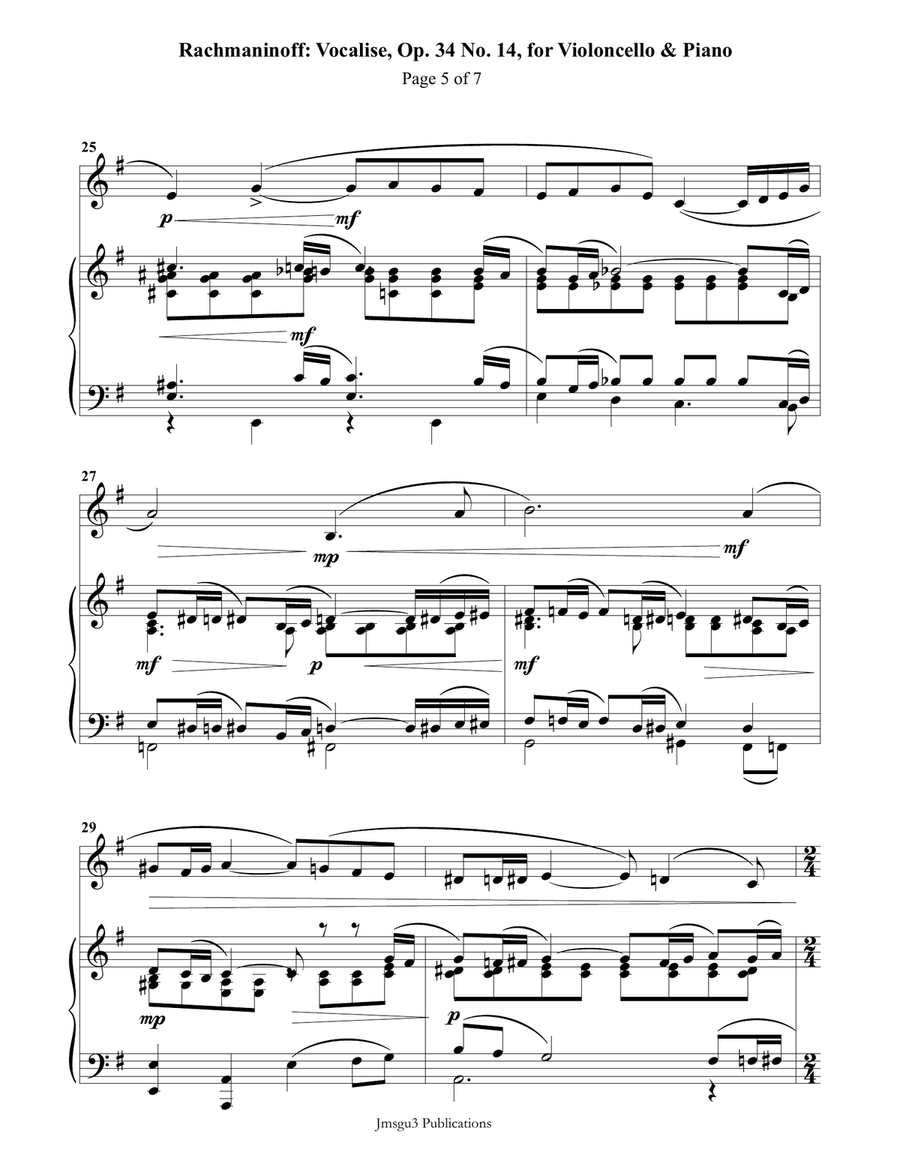 Rachmaninoff: Vocalise for Cello & Piano Piano scores gallery preview page 5